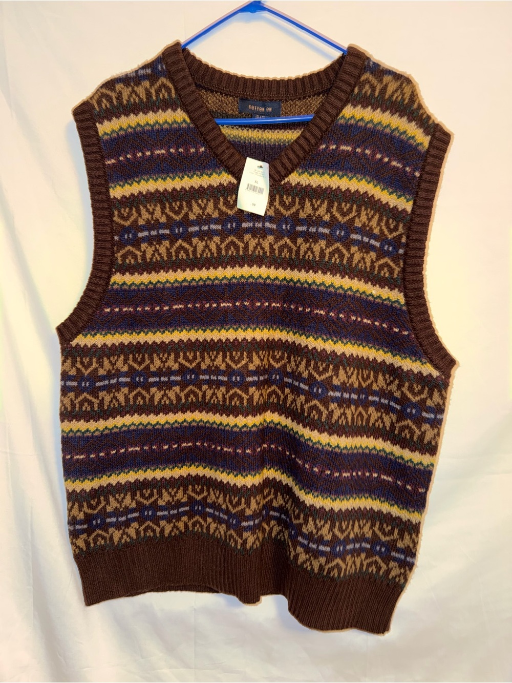Cotton On Brown Multicolor Fair Isle V-Neck Sweater Vest